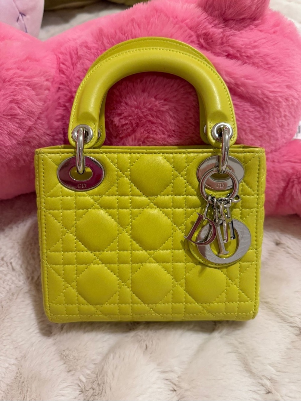 Lady Dior Lime Mini Top-Handle Bag with straps